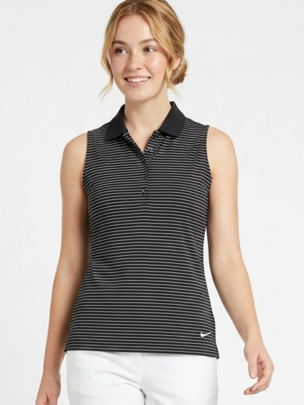 Nike Black & White Striped Sleeveless Polo Tank Top